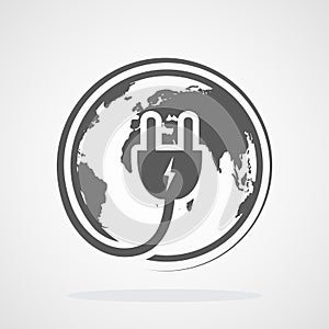 Globe and electrical plug icon. Vector illustration.