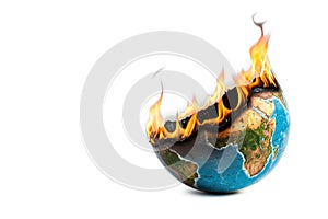 A globe engulfed in flames. Space for text.