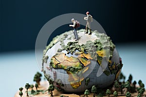 Globe explorers Miniature travelers navigate their journey across the globe