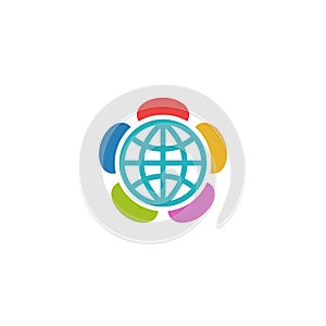 Globe flower colorful logo, charitable foundation or volunteering emblem