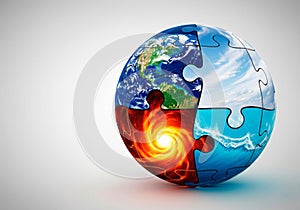 The globe in the form of a puzzle of elements. Space for text.