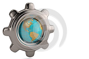 Globe and gear on white background. 3D illustration.