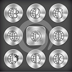 Globe and gears, and array down, and array up, shift globe, and