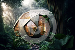 Globe glass house in deep forest digital art