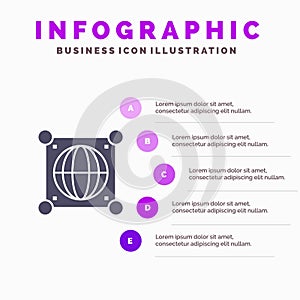 Globe, Global, World, Science Solid Icon Infographics 5 Steps Presentation Background