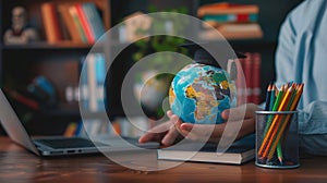 The Globe with Graduation Cap. AI generated