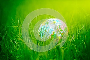 Globe on grass. earth day, environment concept