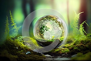 Globe in the green forest. Generative ai design