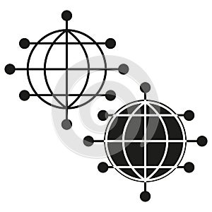 Globe with grid. Geometric mesh structure. Planet connection symbol. Simple vector shape.