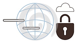 Global Network Security Concept with Lock and Cloud for Data Protection