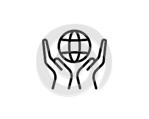 Globe in the hand. globe. linear icon. planet Earth. Line with editable stroke