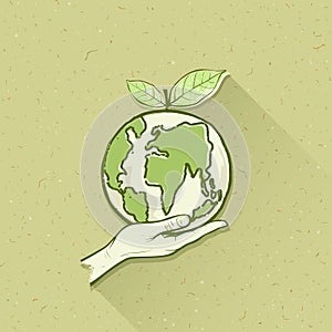 Globe in hand save the earth concept