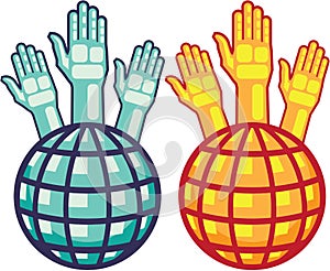 Globe and Hands Up vector