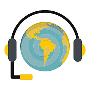 Globe with headset icon isolated