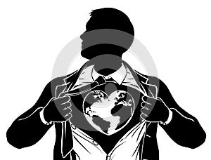 Globe Heart Business Superhero Tearing Shirt Chest