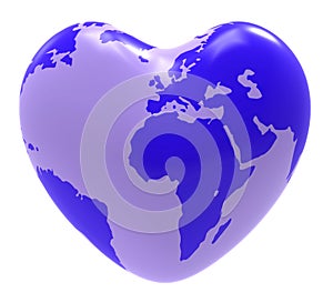 Globe Heart Indicates Valentine Day And Globalisation