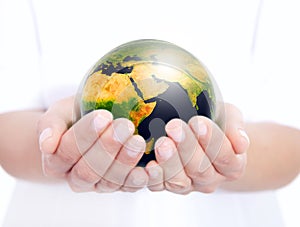 Globe holded in human hands