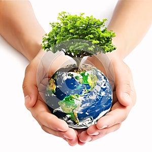 Globe in human hands, protecting our planet earth from global warming