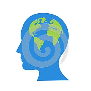 Globe in human head icon. Cartoon illustration of globe in human head vector icon for web