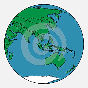Globe icon. Australia and Asia on the globe. Vector illustration planet earth. Hand drawn globe
