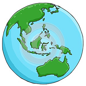 Globe icon. Australia and Asia on the globe. Vector planet earth. Hand drawn globe