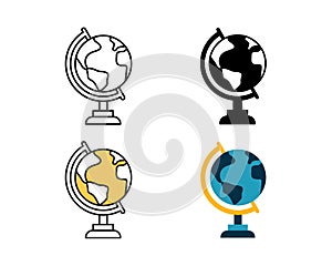 globe icon design vector design in 4 style line, glyph, duotone, and flat