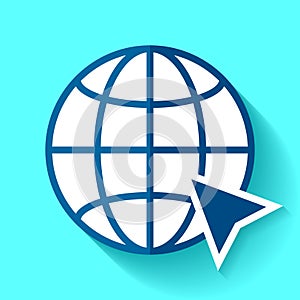 Globe icon in flat style, www and cursor. Vector design website