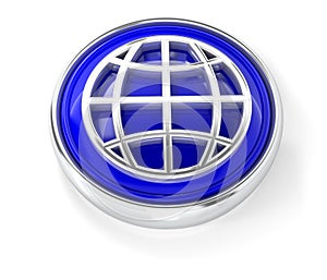 Globe icon on glossy blue round button