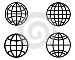 Globe Icon Internet Web Sign Symbol Set on white Background Vector