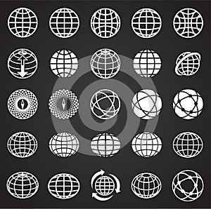 Globe icon set on black background for graphic and web design, Modern simple vector sign. Internet concept. Trendy symbol for