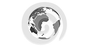 Globe icon with smooth shadows and white map of the continents of the world. loop 3d animation