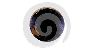 Globe icon with smooth shadows and white map of the continents of the world. loop 3d animation