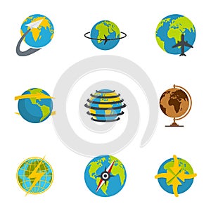 Globe icons set, flat style