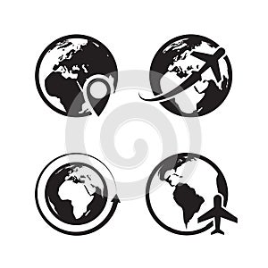 Globe icons set. World earth and globe map pin icon internet global commerce vector symbols