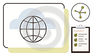 Global Connectivity and Data Sharing Concept with Checklist and Cloud Network