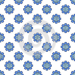 Globe inside Cog Wheel vector colored seamless pattern