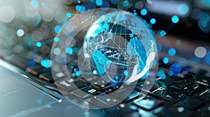 The Globe on Keyboard Concept.AI generated image