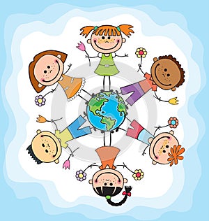 Globe kids. Children Earth day. Vector