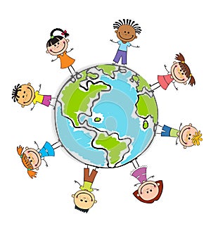 Globe kids. Children Earth day. Vector