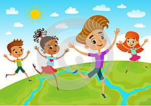 Globe kids. Children Earth day. Vector