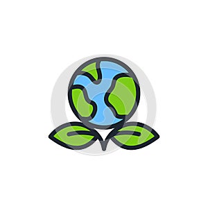 Globe and leaf icon in the concept of Ecology and environmentalism,Vector