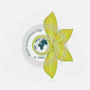 Globe and Leaf sign. World Environment day concept vector logo d