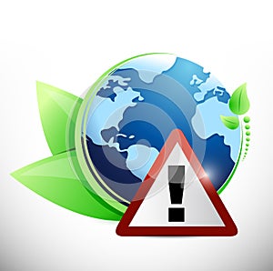 Globe leaves and warning sign illustration design
