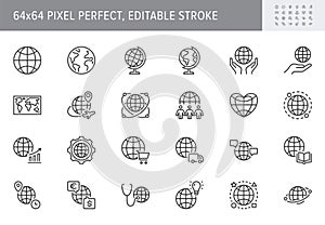 Globe line icons. Vector illustration include icon - international communication, teamwork, ecology, earth, travel