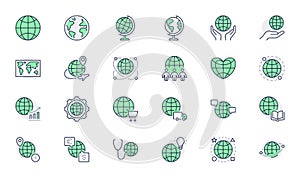 Globe line icons. Vector illustration include icon - international communication, teamwork, ecology, earth, travel