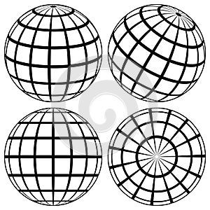 Globe line sphere earth, wire global grid, 3d ball planet