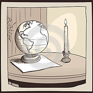 a globe and a lit candle to represent the campaign against climate change called earth hour