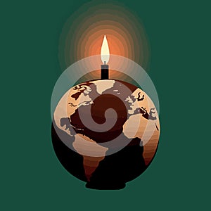 a globe and a lit candle to represent the campaign against climate change called earth hour