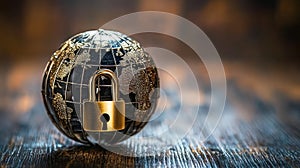 Globe with Lock Symbolizing Protection or Safety