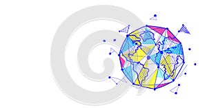 Globe logo colorful world map sketch doodle horizontal isolated flat